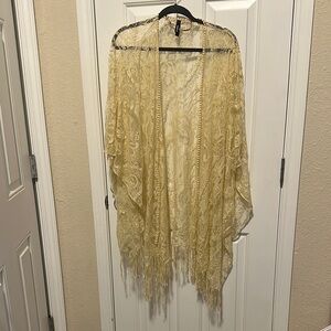 Torrid Beige Lace Kimono with Fringe